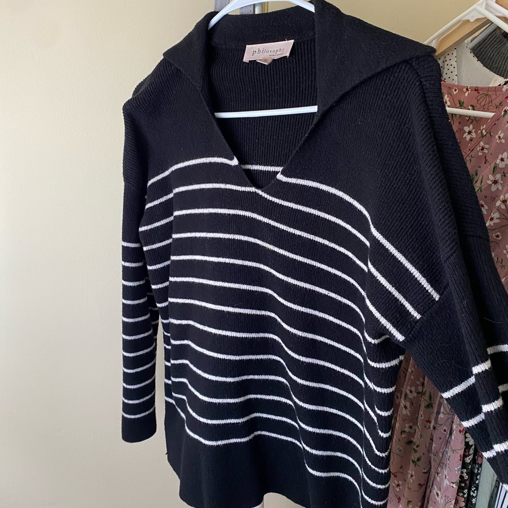 Philosophy Republic Clothing Black and White Striped Sweater/Sweatshirt.